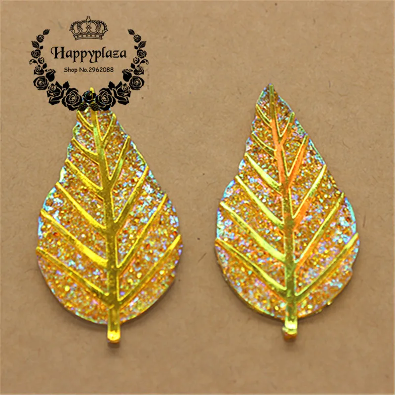 

New Arrival 10PCS 52*27mm Cute Gold Bling AB Leaf Flatback Cabochon Appliques/Wedding Decoration Craft