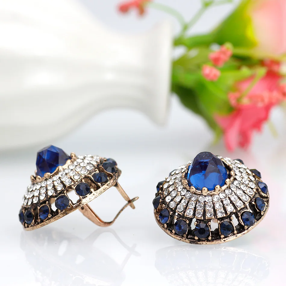 Sunspicems Chic Natural Stone Indian Earrings Vintage Retro Gold Color Round Earring For Women Turkish Bridal Wedding Jewelry