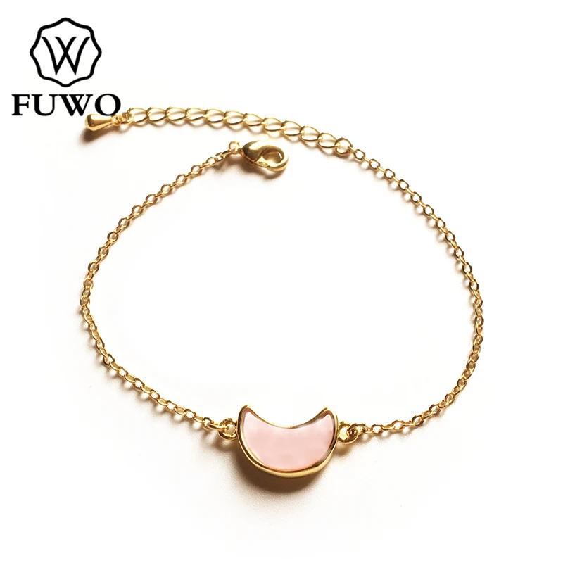 

FUWO Fashion Seashell Crescent Bracelet With 24K Gold Filled Brass Chain Pink/White/Black/Abalone Shell Bracelet Jewelry BR519