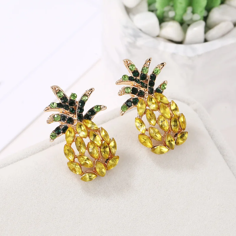 Pineapple Crystal Earrings for Women Hot Sale Boho Rhinestone Statement Drop Dangle  Earring Fashion Jewelry Bijoux