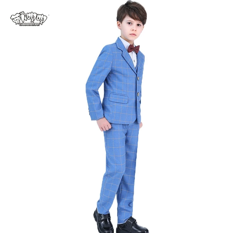 

High Quality Wedding Party Suit For Flower Boys Formal Dress Gentleman Kids Blazer Shirt Pant Bowtie 4Pcs ceremony Costumes