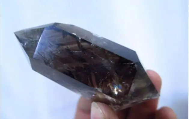 

6 Sided Prism Style Slightly Smoky Natural Quartz Crystal Double Terminated Point 4 Inch Wand