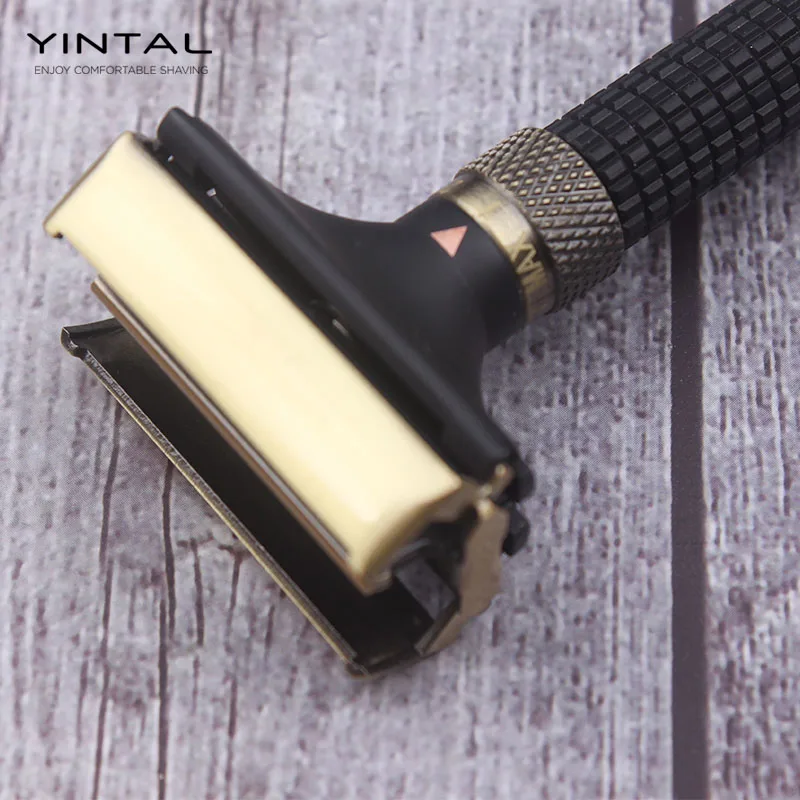 YINTAL Adjustable Butterfly Open Double Edge Safety Razor 3 Colors Brass Long Handle Razors