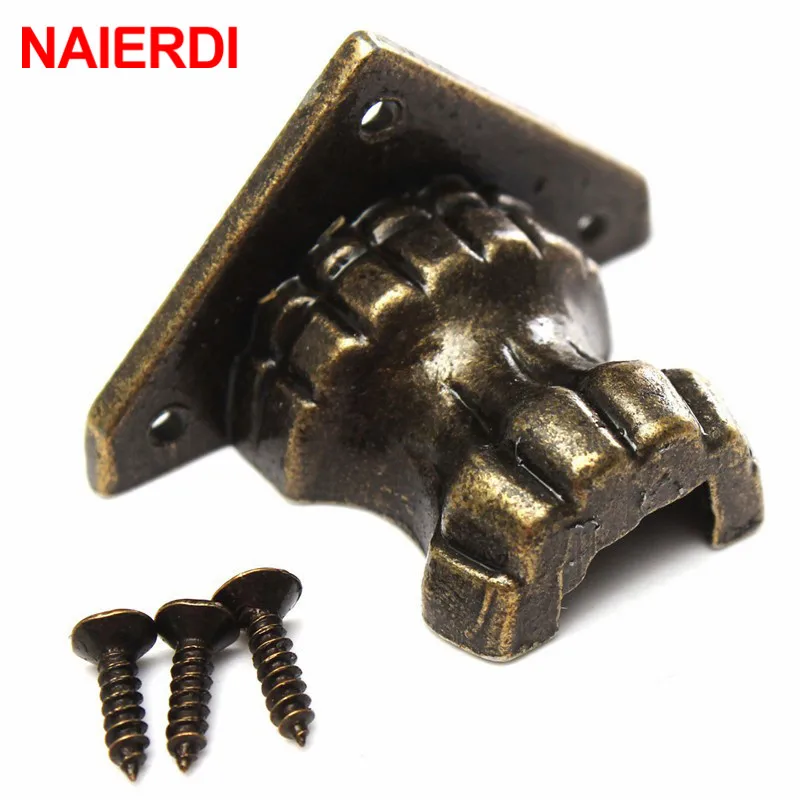 NAIERDI 8pcs Antique Brass Jewelry Chest Wood Box Decorative Feet Leg Corner Protector For Furniture Cabinet Protect Hardware