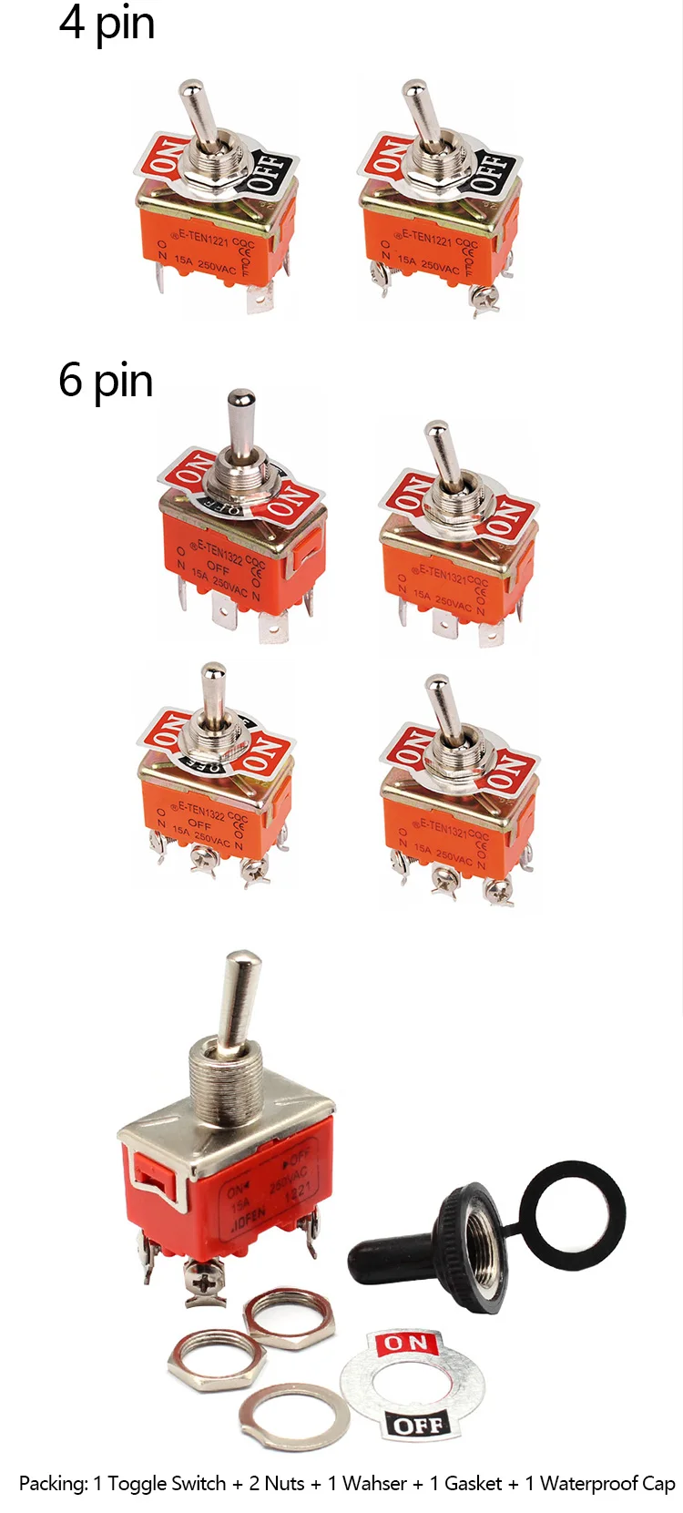 FILM 15A 250V Kippschalter Miniatur-Daumenhebel Ein Aus Elektronik SPST SPDT DPDT Power Rocker Wasserdichte Kappe – Detail 5
