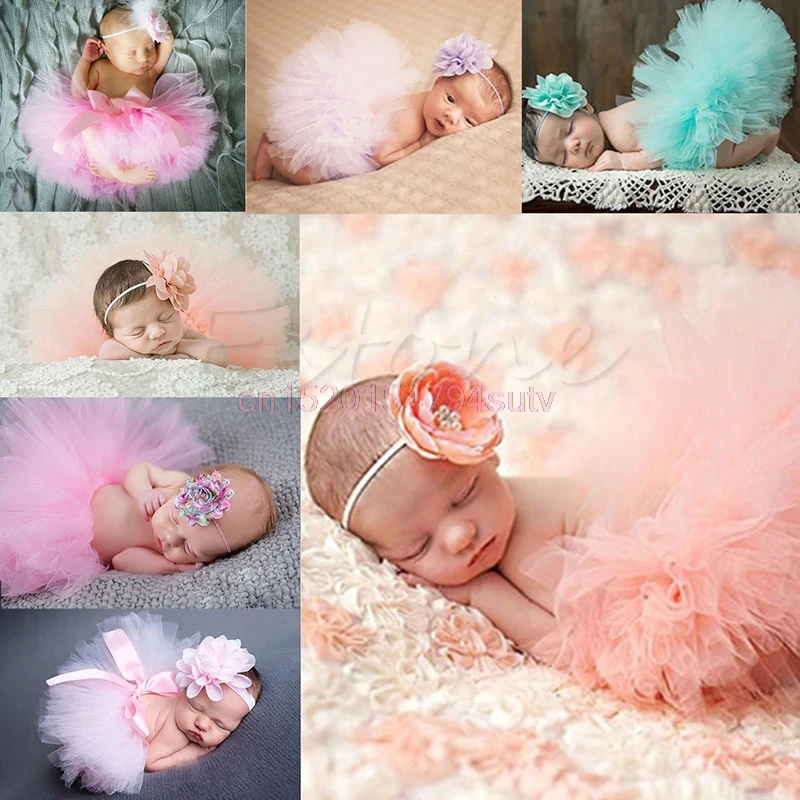 Baby Tutu Clothes Skirt Newborn Headdress Flower Girls Photo Prop Outfits #h055#