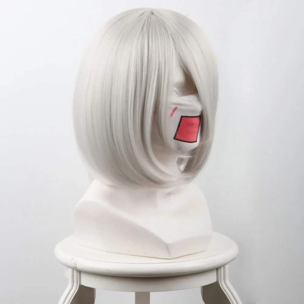 High Quality NieR:Automata 2B YoRHa No. 2 Type B Heroine Cosplay Wig Silver Grey Short Bobo Styled Synthetic Hair Wigs + Wig Cap