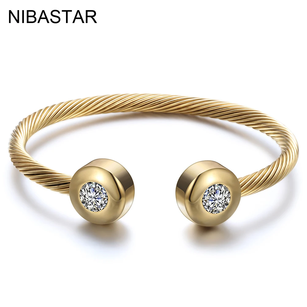 

Wholeale Titanium Steel Cable mesh wire Open Bangles with Clear crystal Luxurious bracelets bangles for women