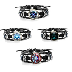 The Avengers Action Figure 3D Marvel Leather Bracelet Iron Man Tony Stark Arc Reactor Printed Glass Gem Charm Bracelet Hot Toys