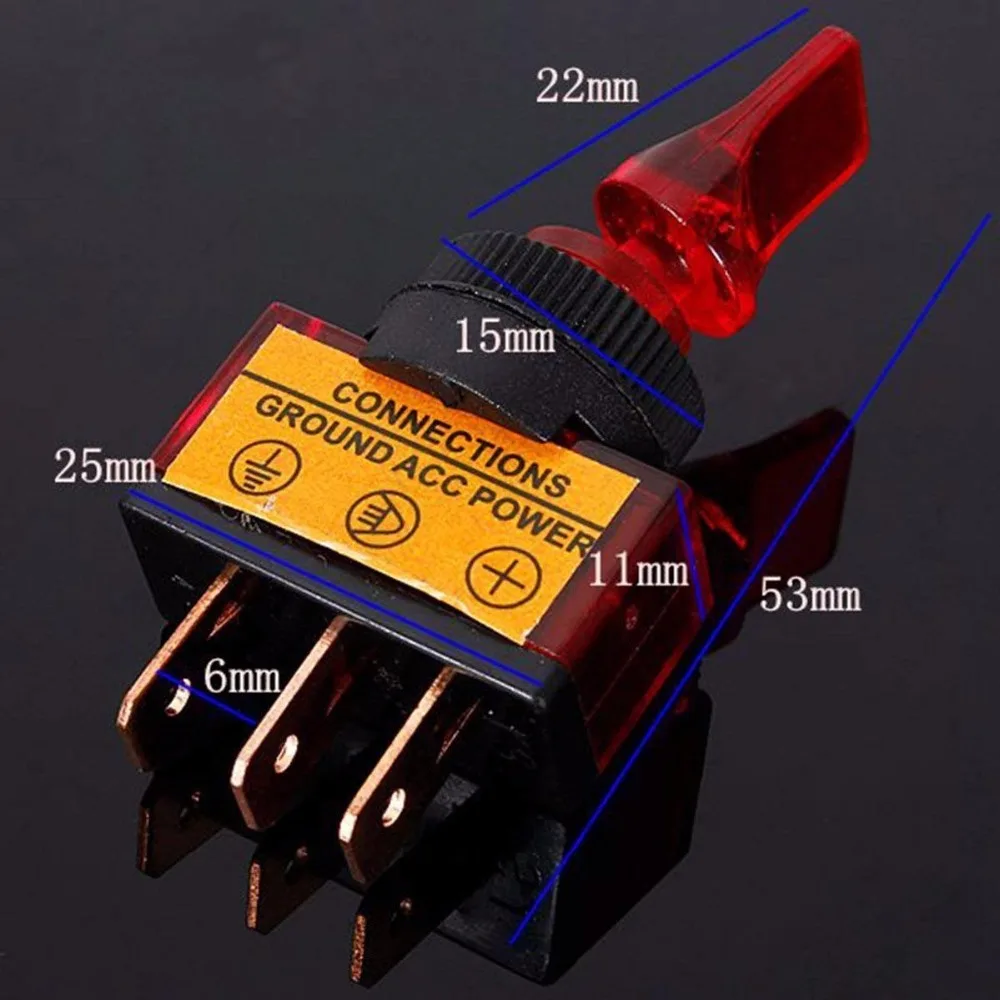 Automotive Toggle Switch 3 Pin ON-OFF with lamp DC 12V 20A