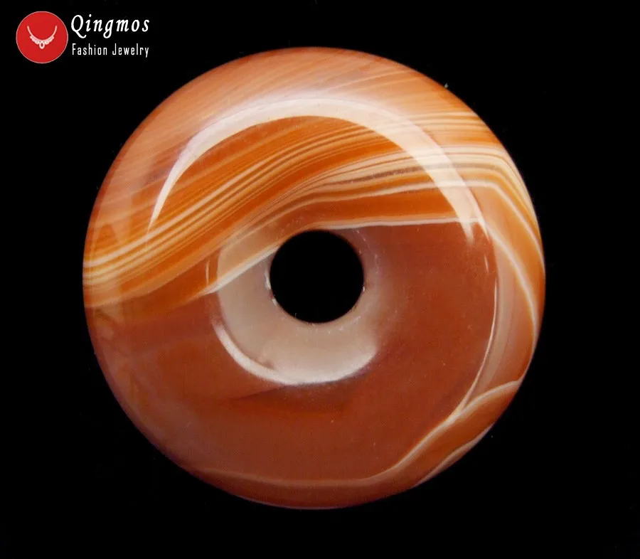 Qingmos One 40mm Natural Agates Pendant for Women with Donuts Shape Genuine Red Striped Agates Pendant Jewelry p98 Free Shipping