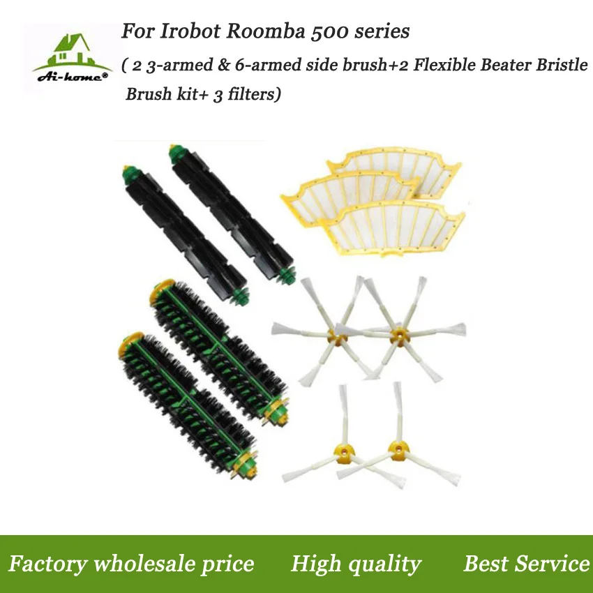 Replacements Hepa Filters + main brush +Side Brushes Accessory for iRobot Roomba 500 Series 527 528 530 532 535 540 555 560 562