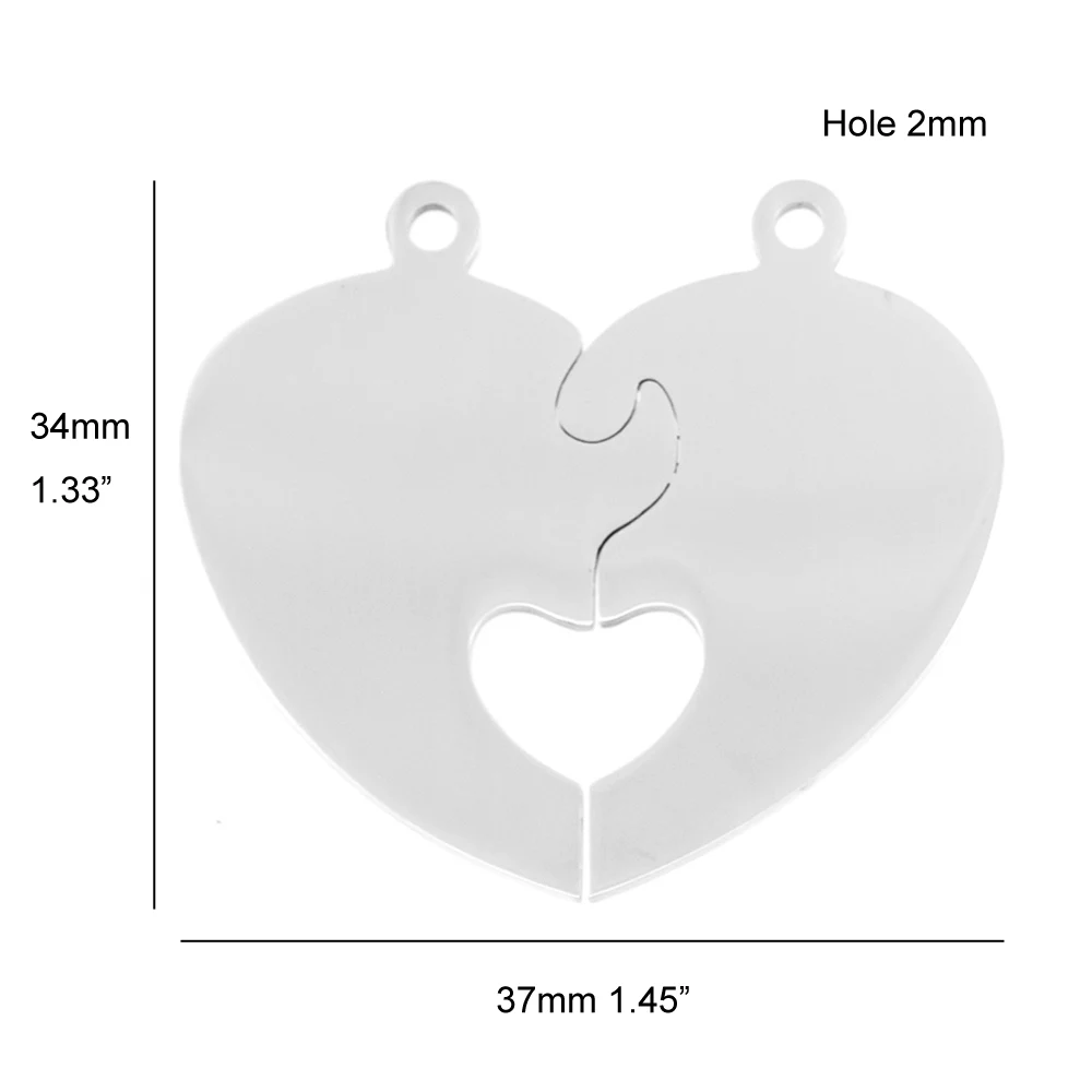 Risul half Tear hearts pendant lover's split heart blank Print engrave mirror polish stainless steel wholesale charms 50pcs