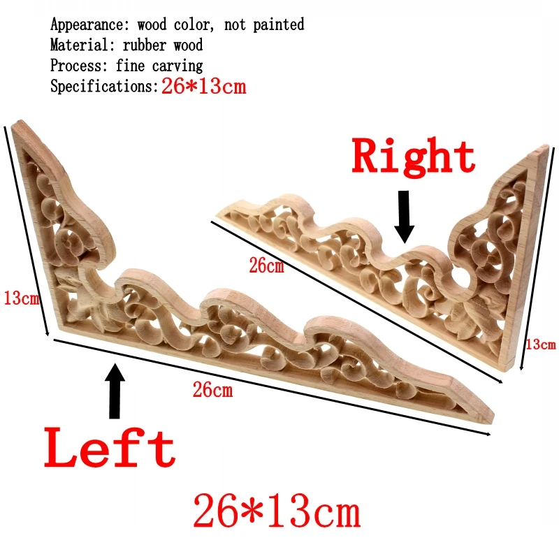 RUNBAZEF European Vintage Floral Wood Carved Corner Applique Wooden Carving Decal Furniture Cabinet Door Frame Wall Home Decor