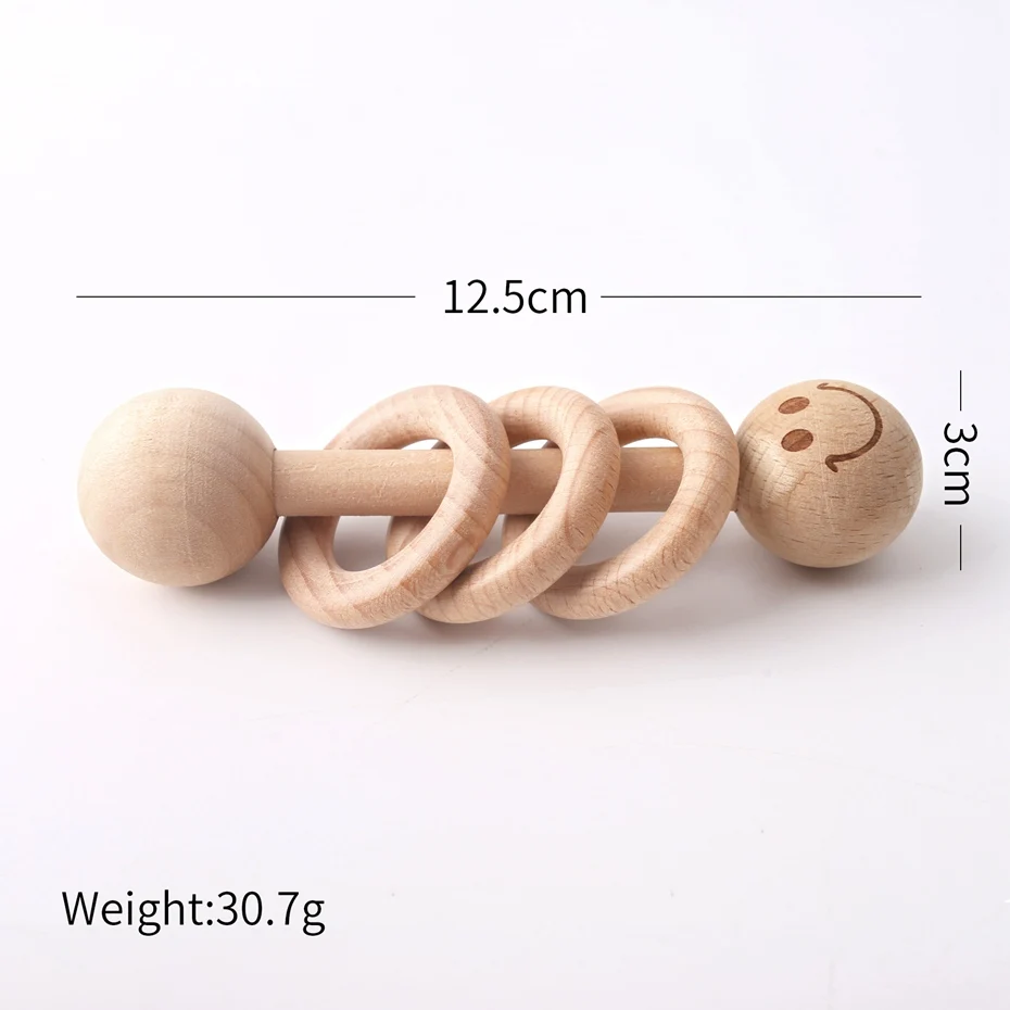 10pcs Beech Wooden Rings Teether Rattle Toys Safe and Natural Baby Shower Gift Soothe Baby Nursing Accessories Teething