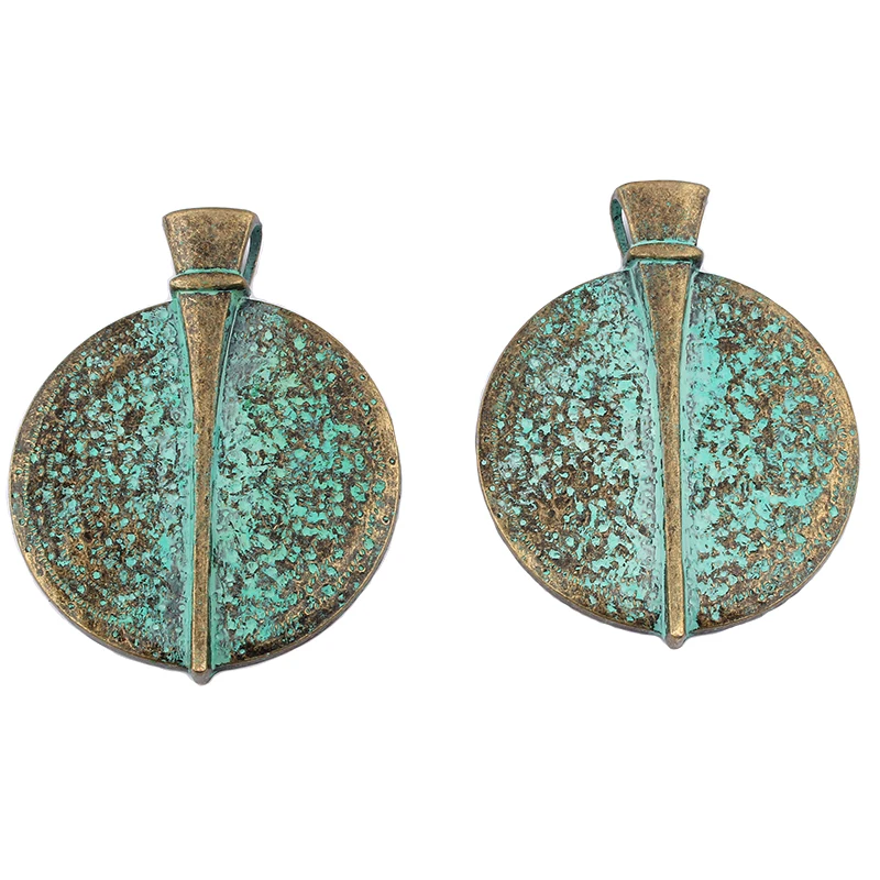 4PCS Verdigris Patina Large Ethnic Geometry Charms Medallion Boho Round Pendants for DIY Jewelry Necklace Making Findings