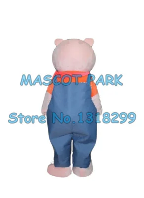 Mascote porco engraçado traje da mascote com macacão azul tamanho adulto dos desenhos animados porco tema anime cosply trajes carnaval fantasia vestido kits