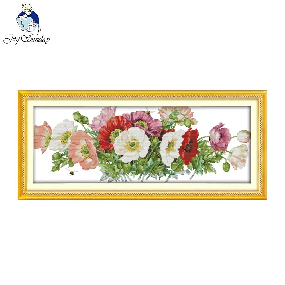 Joy Sunday Poppies Patterns Needlework DIY Cross Stitch Sets for Embroidery Kits Counted Cross-Stitching Wall Home Decoration