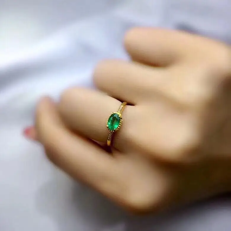 

Royal silver emerald ring 4mm*6mm natural Columbia emerald engagement ring solid 925 sterling silver emerald ring for woman