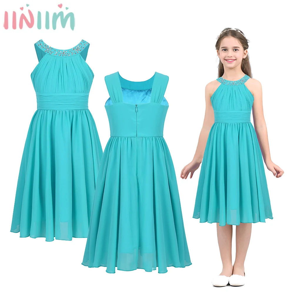 iiniim Elegant Flower Girls Dress Rhinestone Princess Dress Birthday Party Dress Vestido de festa for Children Kids Prom Dress