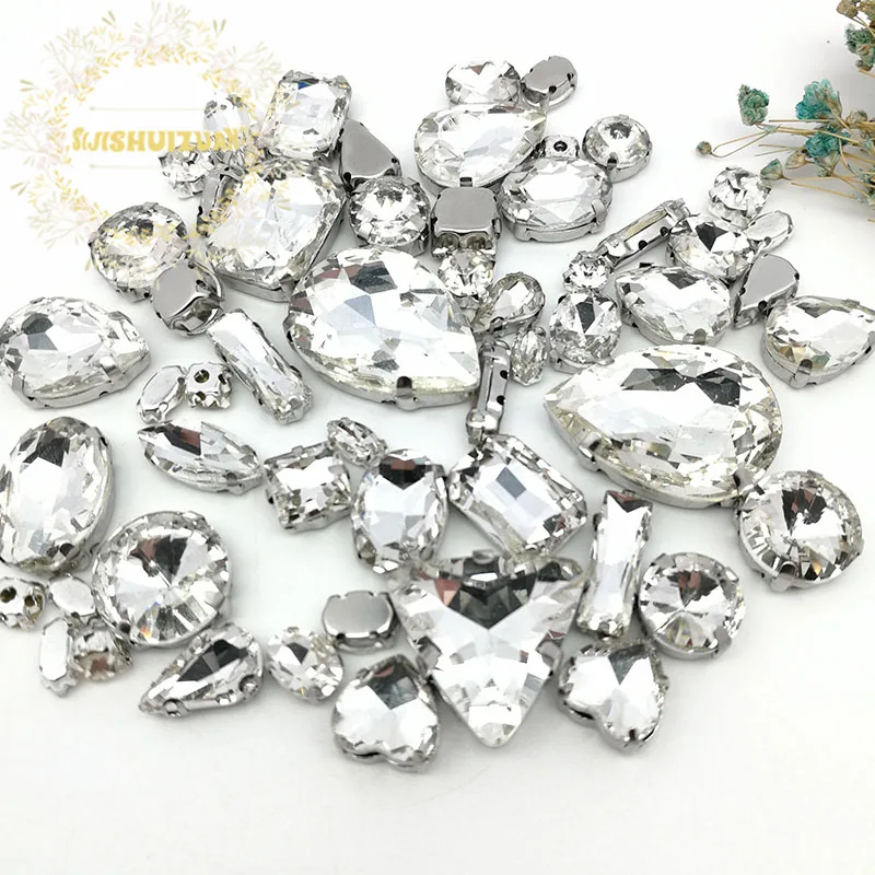 20 Colors 50pcs/pack Mix Size High Grade Crystal claw Rhinestone Silver Base Galss Sew on Stones Diy/Clothing Accessories