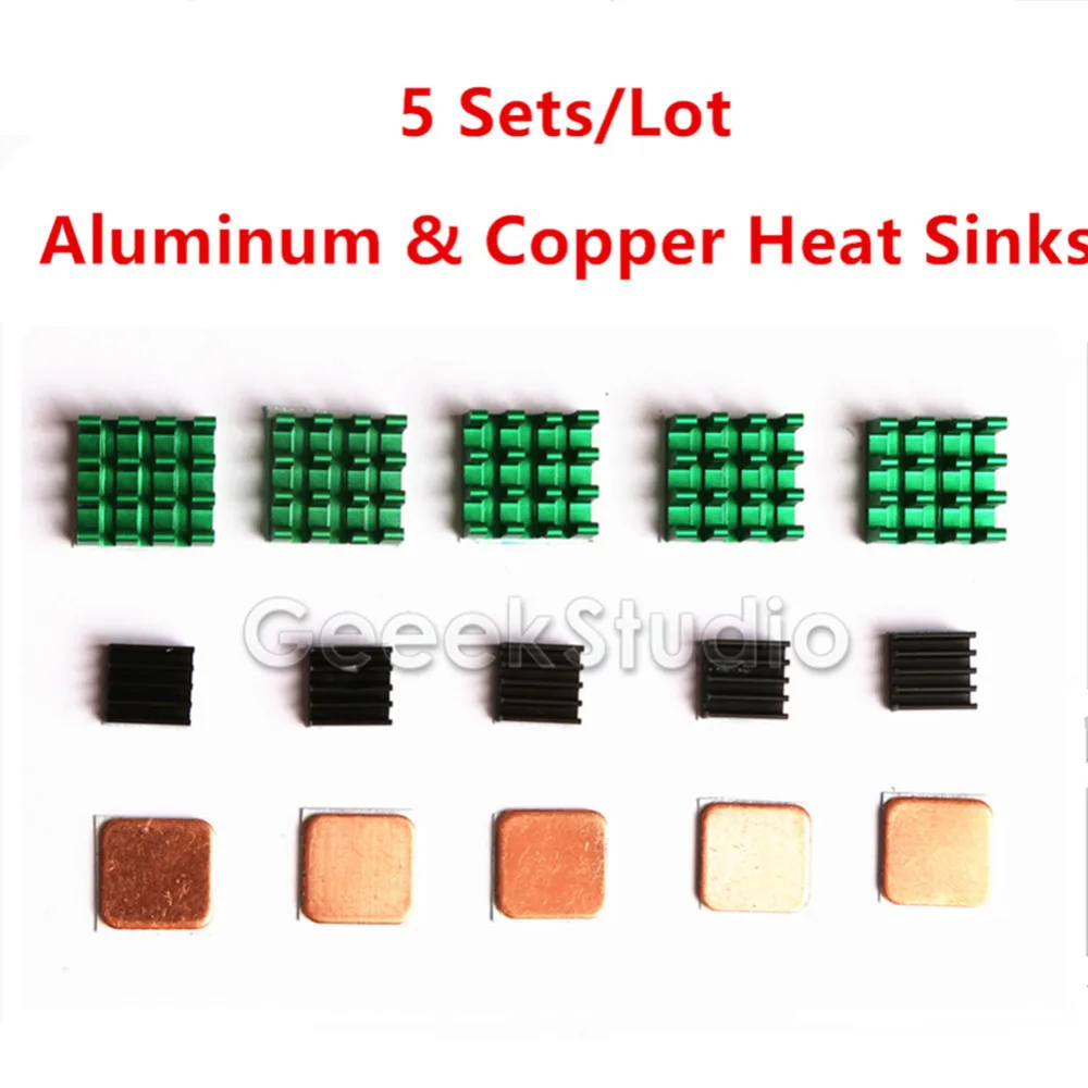 5 Sets of 3PCS Aluminum & Copper Heat Sinks Cooling Heatsink for Raspberry Pi 2 / 3 Model B