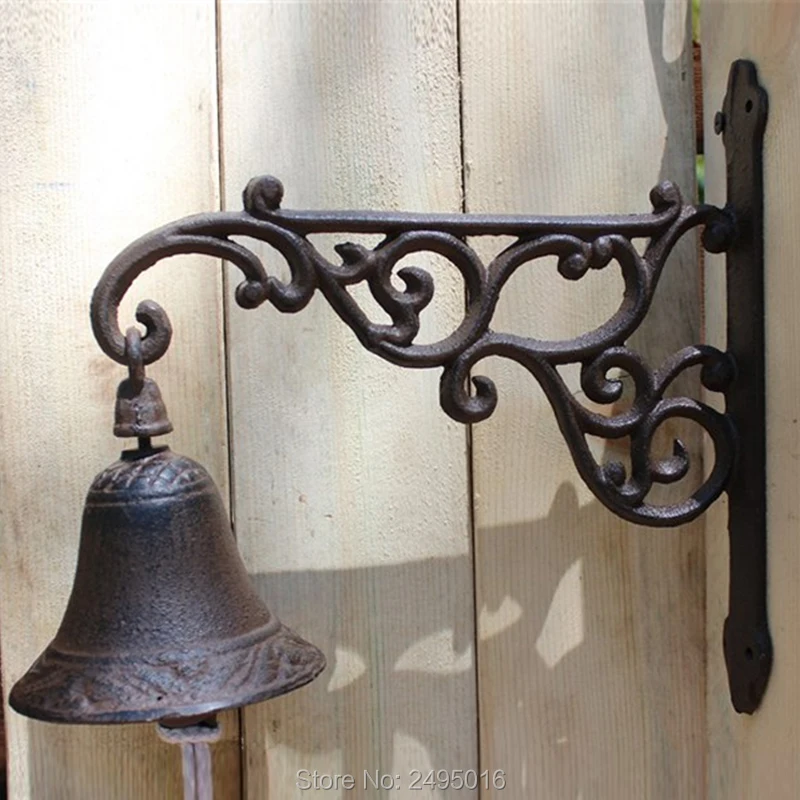 Vintage Rustic Flower Fairy Dinner Bell European Hanging Bell Antique Iron Casting Welcome Door Bell for Store Home Garden decor