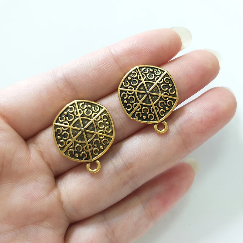 New Fashion 10pcs Retro Plated Gold  Hexagon Zinc Alloy Earring Base Connectors Linkers for DIY Jewelry Accessories PJ213