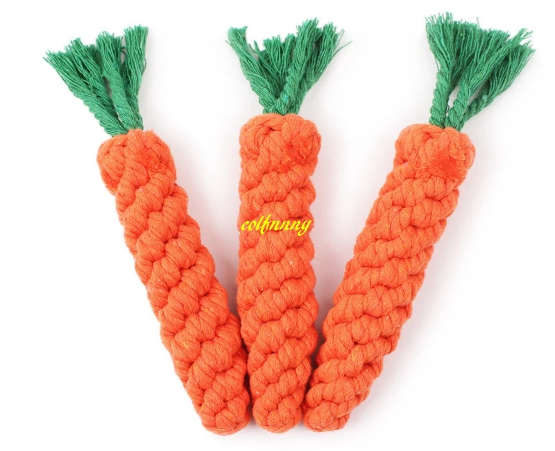 100pcs/lot 24cm Longth Pet Dog Chew Toys Clean Teeth Knot For Small Dog Puppy Braided Cotton Rope Carrot Toy For Fun