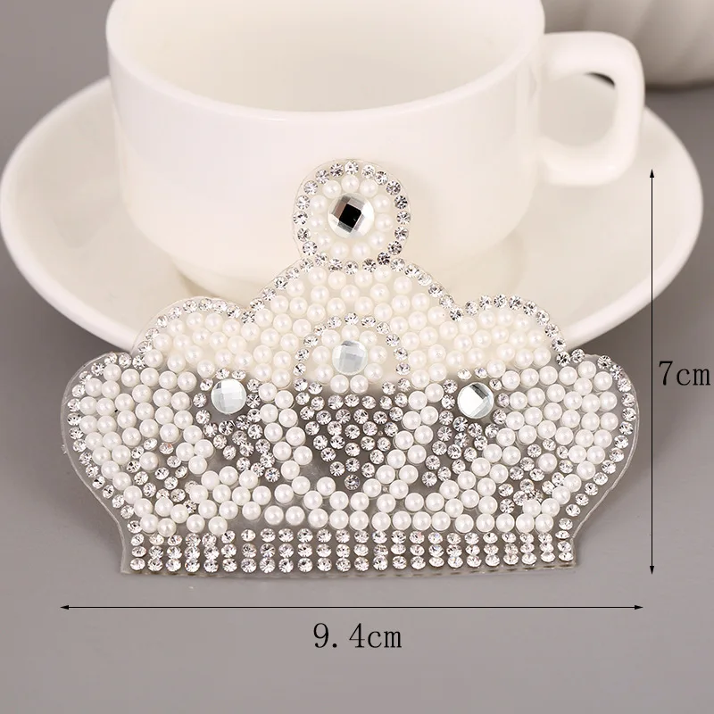 2pcs Pearl Crystal Rhinestone crown Patches for Clothing Iron on Clothes Appliques Badge Stripes  Apparel Accessories