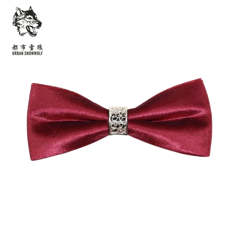 New Free Shipping fashion Men's male noble metal pattern retro diamond drill boutique wedding groom wine velvet bow tie ON SALE