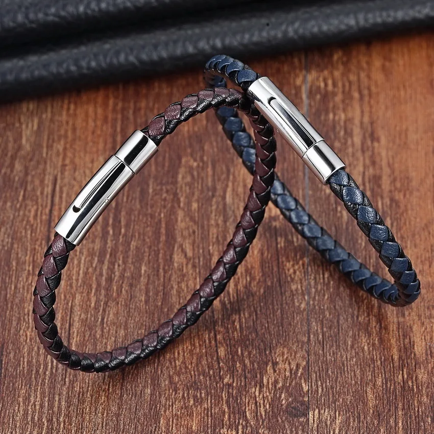 XQNI Fashion Stainless Steel Chain Charm Genuine Leather Bracelet Women Men Bracelets & Bangles Male Braid Jewelry Trendy Charm