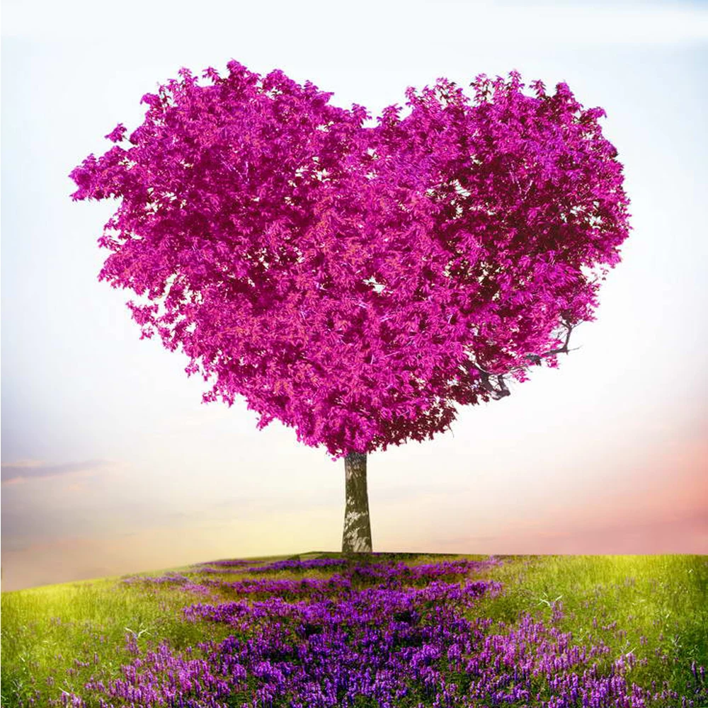 

Digital Printed Heart-shaped Tree Valentine Backdrops for Photography Purple Lavender Field Kids Wedding Photo Studio Background