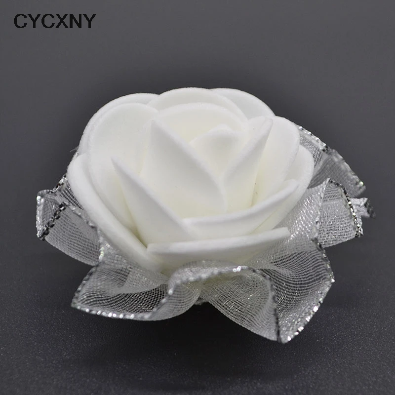 Rose Artificielle en Dentelle Dorée Blanche, Poubelle, Fleurs, Bricolage, Scrapbooking, Artisanat, Cadeau, Accessoires, Couronne, Maison, Décoration de Mariage, 4cm, 50Pcs