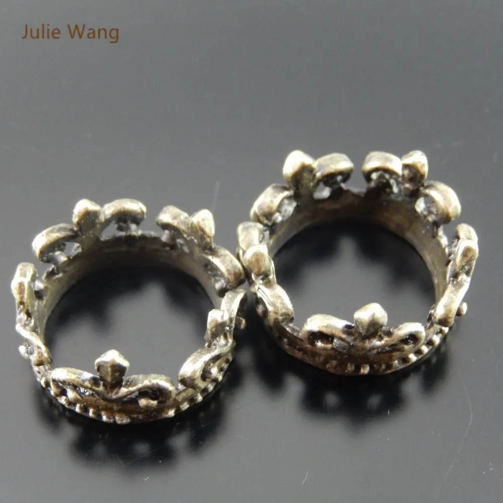 Julie Wang 5PCS Alloy Retro Bronze Crown Pendant Charms Handmade Hanging Ring Circle Tops Suspension