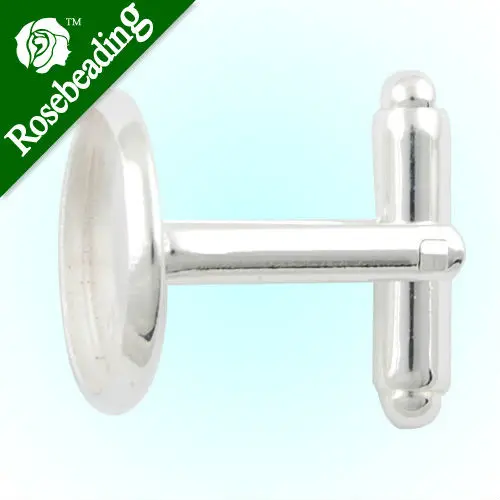 

Silver Plated Cufflink Blanks with round bezel setting match 14mm cabochon Wholesale