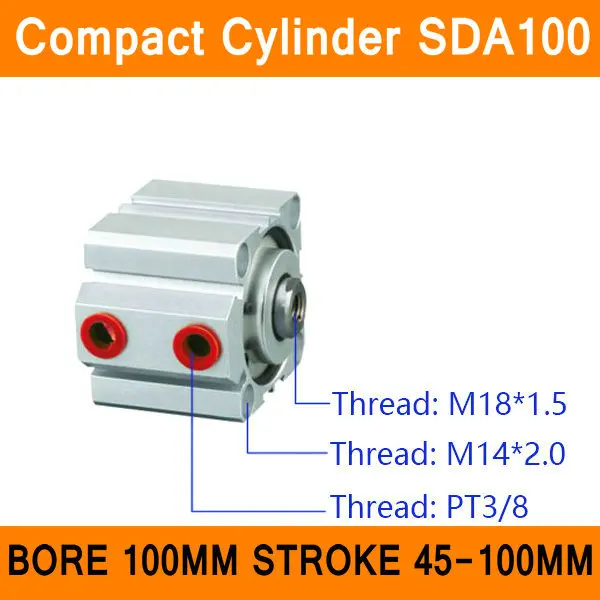 

SDA100 Cylinder Compact SDA Series Bore 100mm Stroke 45-100mm Compact Air Cylinders Dual Action Air Pneumatic Cylinders ISO