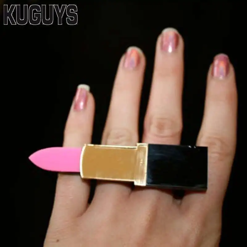 KUGUYS Fashion Acrylic Jewelry Hyperbole HipHop Large Rings Lipstick Ring for Women