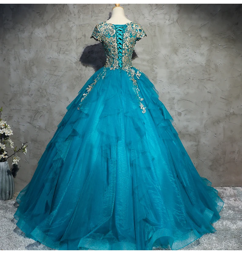 luxury peacock blue embroidery princess medieval dress Renaissance gown Victoria Gothic Lol/Marie Antoinette Belle Ball gown