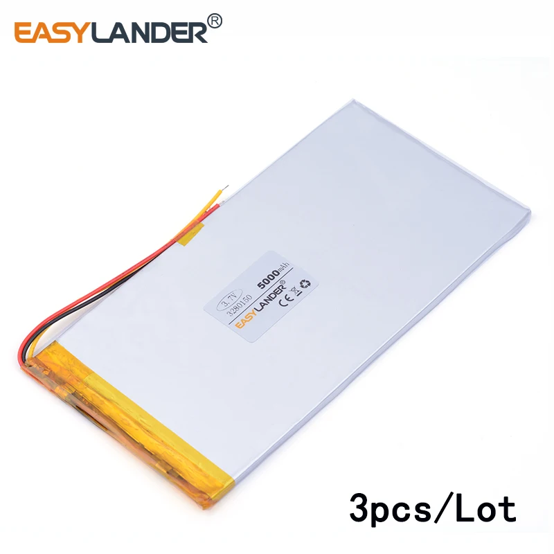 3pcs /Lot 5000mAH 3280150 lithium Li ion polymer rechargeable battery for tablet pc GPS mp3 mp4 cell phone speaker e-book