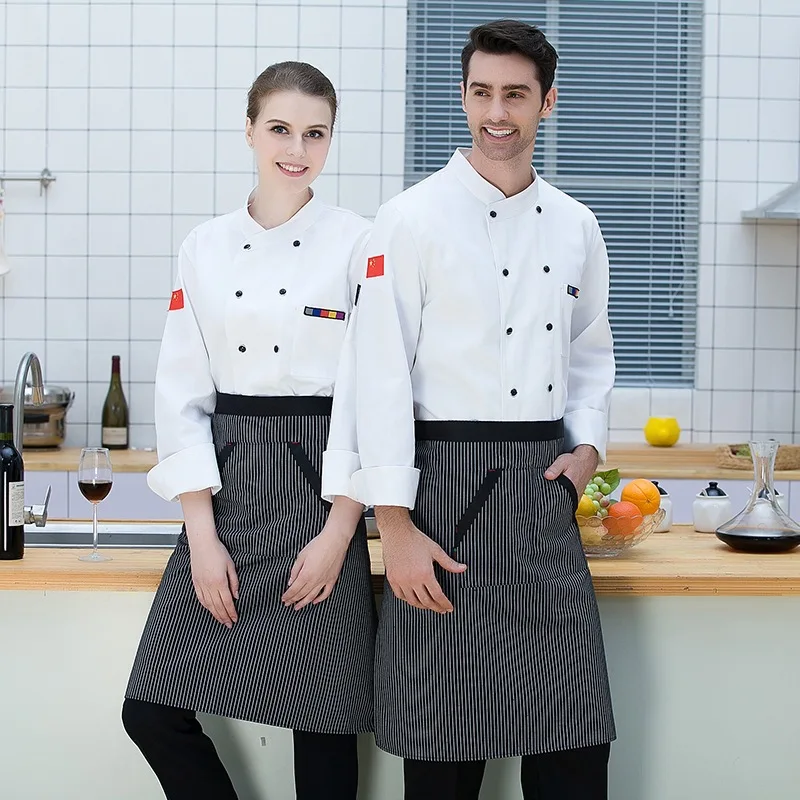 Chef de hotel macacão de manga comprida feminino masculino, para assar bolo, comida, cafeteria, roupas de trabalho, cozinha plus size, h2049