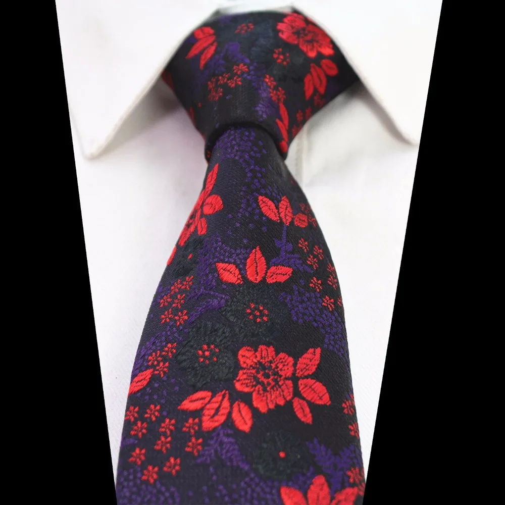 Ricnais New Design Floral Ties For Men Slim Skinny Neck Tie Silk Jacquard Weave Red Wedding Tie Corbatas HombreSuit Business