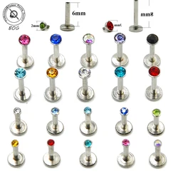 BOG-1PC Surgical Steel Internally Threaded Zircon Prong Lip Stud Ear Cartilage Tragus Helix Piercing stud Ring 16g Body Jewelry