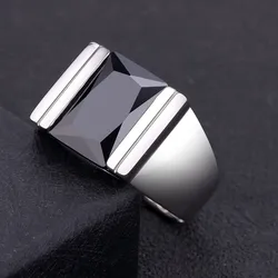 BOCAI Trendy 100% Real 925 Silver Natural Obsidian Ring for Men Adjustable Size Fashion Christmas Gift