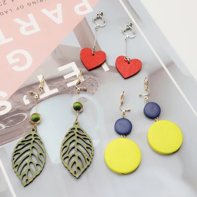 GRACE JUN 3 Pairs /set  Clip on Earrings Non Pierced for Women Luxury Geometric Clip Earrings Heart Flower Tassel Cuff Earrings