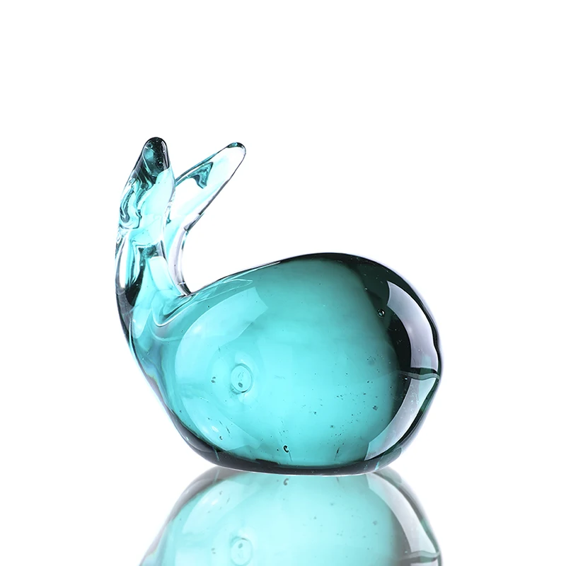 

H&D Tiny Crystal Whale Hand Blown Blue Glass Art Figurine Miniature Collectible Christmas Gift Home Desk Craft Decor Collection