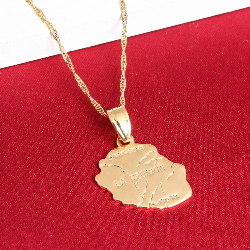 La Reunion Map Pendant Necklace Gold Color Country Map Jewelry Fashion France Reunion Island Maps