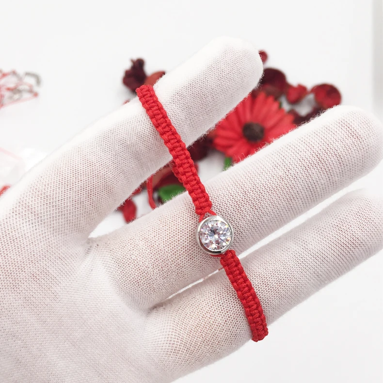 Red String Thread Big Round Stone Bracelets Turkish Charm with 925 Sterling Silver Zirconia Women Handmade Friendship Jewelry