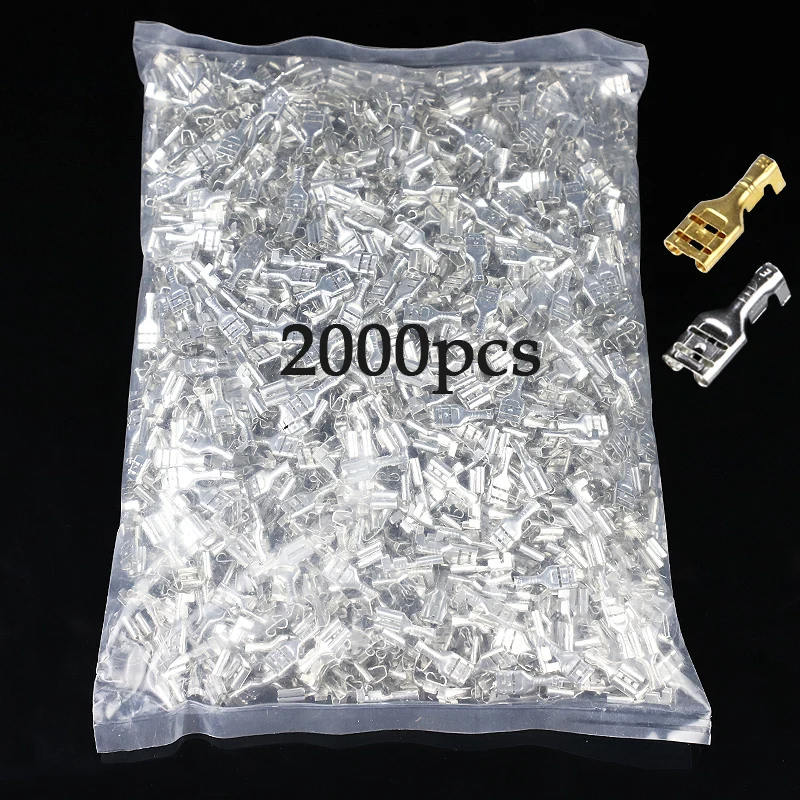 2000PCS 6.3mm 6.3 Crimp Terminal Male Female Spade Connector Crimping terminals Cold press terminal 2.8mm sheath 4.8 male
