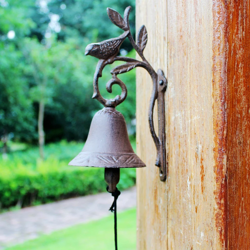 European Countryside Retro Rustic Gold Single Bird On Leave Branch Heavy Cast Iron Wall Mounted Hand Cranking Welcome Door Bell